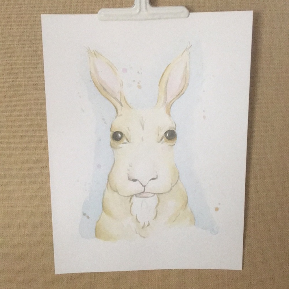 Original Watercolor/ cute bunny on mix media paper
